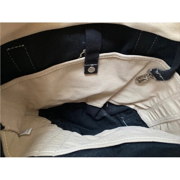 Lands End Vintage Beige & Blue Heavy Cotton Canvas Multipocketed Tote Bag - Picture 6 of 16